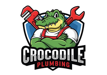 Crocodile plumbing mascot logo for general services - Gaming logo - Gaming Mascot - esport mascot stock illustration