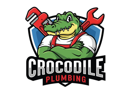 Crocodile plumbing mascot logo for general services - Gaming logo - Gaming Mascot - esport mascot stock illustration