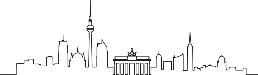 Naklejka premium Dynamic Berlin Skyline Outline Silhouette on Transparent Backdrop Ideal for Editorial Graphics
