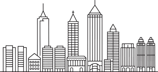Atlanta Skyline Outline Art USA Cityscape Linear Style Illustration American Urban Scene