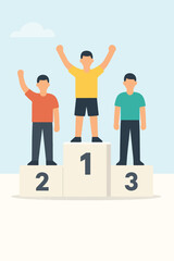 Victory podium with winners celebrating