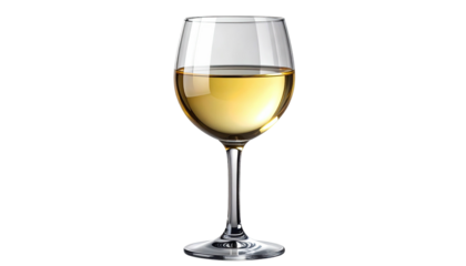 Wine glass, filled with amber liquid, center, black background