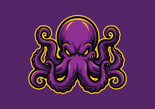Fierce purple octopus gaming mascot logo design - Gaming logo - Gaming Mascot - esport mascot stock illustration