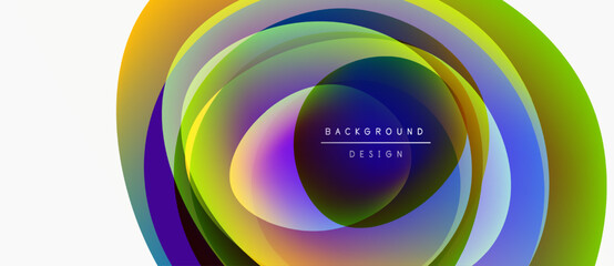 Abstract colorful layers create dynamic circular design. Vibrant gradients blend, forming modern background element. Smooth transitions, visual appeal.