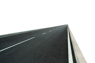 Asphalt road extending into distance on white backdrop