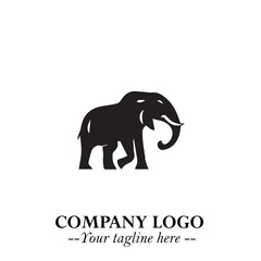 Majestic Elephant Logo Symbol in Black on White Background with Elegant Minimalist Modern Design
