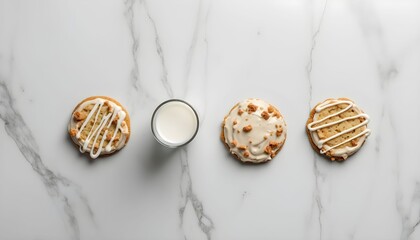 Naklejka premium Sweet homemade cookies on a marble countertop with a glass of milk, perfect for an afternoon snack or dessert break at home Generative AI