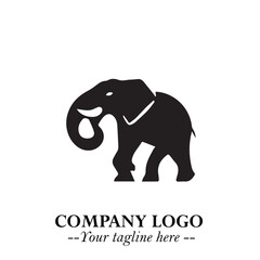 Majestic Elephant Logo Symbol in Black on White Background with Elegant Minimalist Modern Design