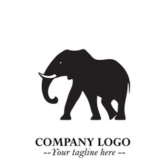 Majestic Elephant Logo Symbol in Black on White Background with Elegant Minimalist Modern Design