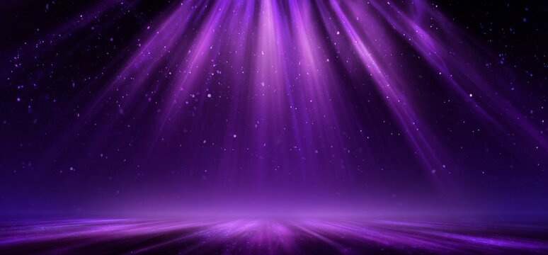 Purple Spotlight Rays With Glittering Dust Abstract Background.