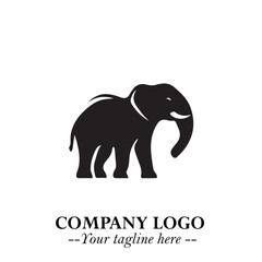 Majestic Elephant Logo Symbol in Black on White Background with Elegant Minimalist Modern Design