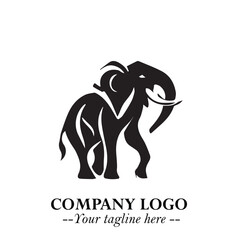 Majestic Elephant Logo Symbol in Black on White Background with Elegant Minimalist Modern Design