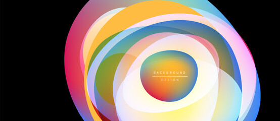 Obraz premium Abstract colorful layers create circular design. Vibrant hues blend, forming dynamic visual effect. Modern background element.