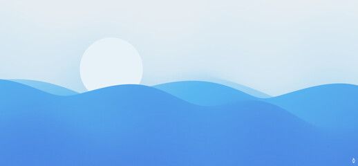 Fototapeta premium Blue abstract ocean seascape. Sea surface. Water waves. Nature background. Landscape with mountains. Vector illustration for banner, flyer, poster, cover or brochure.