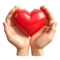 Hands holding a shiny, bright red heart