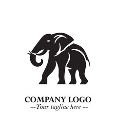 Majestic Elephant Logo Symbol in Black on White Background with Elegant Minimalist Modern Design