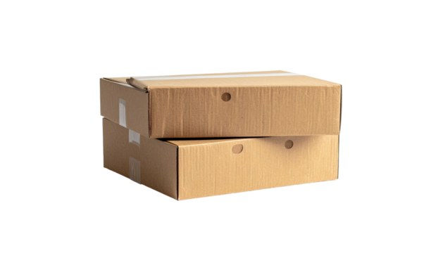 Stack of two closed brown cardboard boxes isolated