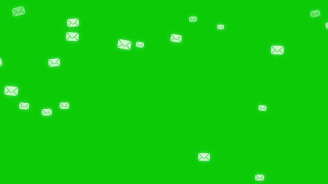 Mail Symbol Animation on Green Screen Background 4K stock video, Rising Mail Symbols Motion Graphics Chroma Key