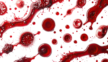 Viscous red globules spread across black background