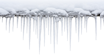  Fresh snow and sharp icicles hanging from a roof edge on a transparent background, PNG image, PNG file