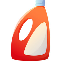 Orange Plastic Bottle With A Handle And Light Cream Label For Cleaning Product Or Detergent With Blue Cap And White Background