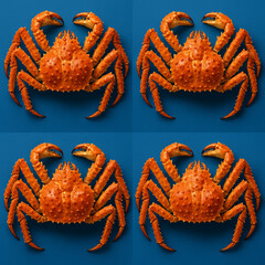 four king crab on Blue Background
