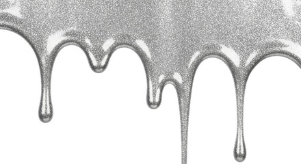  Glossy Silver Glitter Dripping Liquid Flowing Paint Effect on a transparent background PNG image PNG file