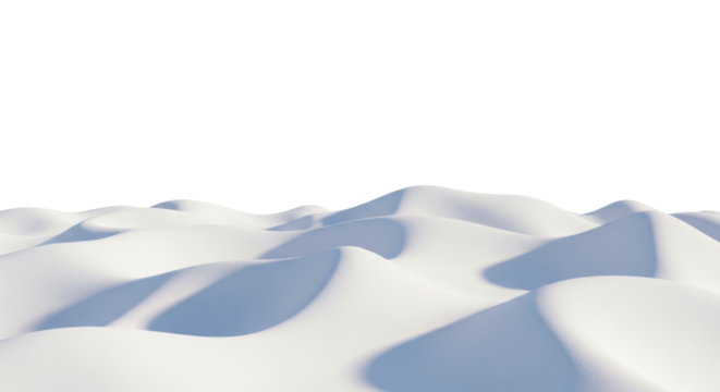 Undulating White Snow Landscape with Gentle Shadows on a Transparent Background PNG image