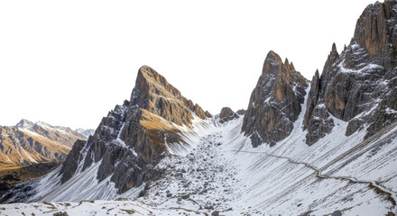  Majestic mountain peaks with snowy slopes and a winding hiking path on a transparent background, PNG image, PNG file