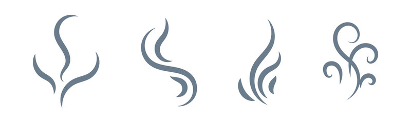 Naklejka premium Smoke and Steam Icon Set. Hot Vapor, Smell, and Aroma Symbols. Cooking Fume and Warm Air Vector Collection.