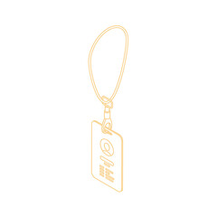 Orange Outline of an ID Badge with Lanyard and Clip Isolated on a White Background with a Transparent Background