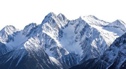 Obraz premium Majestic snow-capped mountain range with sharp peaks on a transparent background, PNG image file