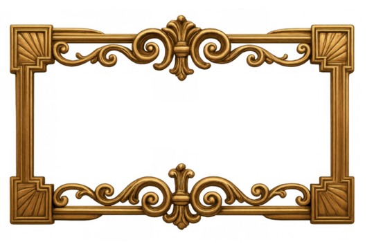 Gold ornate decorative frame with vintage baroque design, elegant rococo border element presenting rich antique style