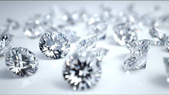 Sparkling diamonds brilliant cut gems displayed on white surface