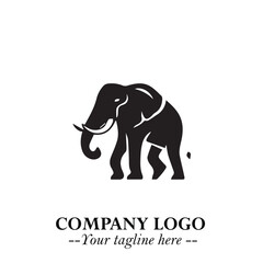 Majestic Elephant Logo Symbol in Black on White Background with Elegant Minimalist Modern Design