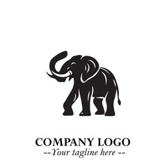 Obraz premium Majestic Elephant Logo Symbol in Black on White Background with Elegant Minimalist Modern Design