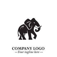 Majestic Elephant Logo Symbol in Black on White Background with Elegant Minimalist Modern Design