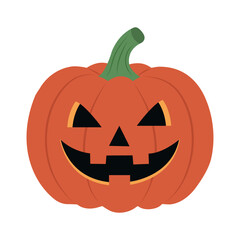 A cute Halloween pumpkin with carved features, smiling cheerfully