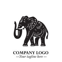Majestic Elephant Logo Symbol in Black on White Background with Elegant Minimalist Modern Design
