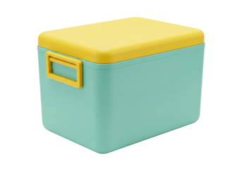 Isolated light blue storage box with a yellow lid for storing items in a convenient way