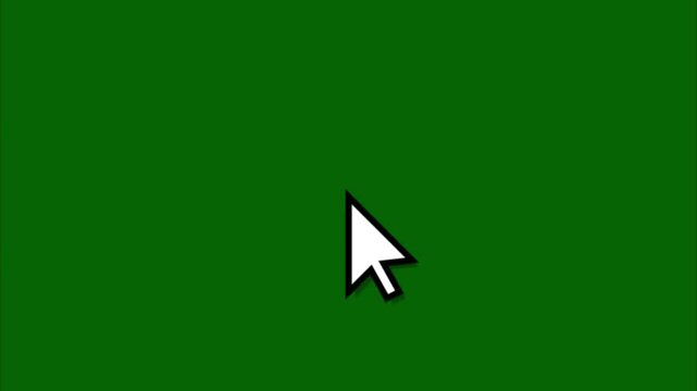 Animation of Standard White Computer Mouse Arrow Cursor on Chroma Key Green Background. Cursor Perform Single Click Action With Quick Ripple or Pulse Effect Radiating From Cursor Tip