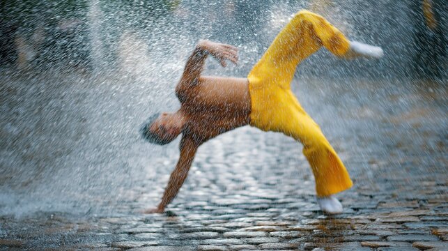 Male Dancer Backflip Through Fountain Water