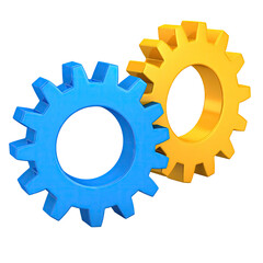 Interlocking blue and yellow gears