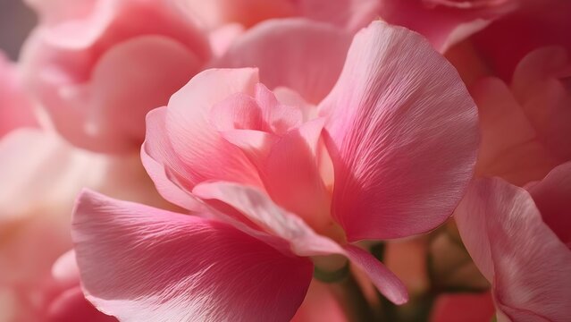 Close-up of soft pink flower petals with delicate texture and warm light. Concept Close-Up Flower Detail, Soft Pink Petals, Delicate Texture, Warm Lighting, Macro Photography - Powered by Adobe