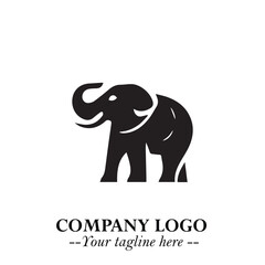 Majestic Elephant Logo Symbol in Black on White Background with Elegant Minimalist Modern Design