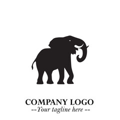 Majestic Elephant Logo Symbol in Black on White Background with Elegant Minimalist Modern Design