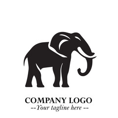 Majestic Elephant Logo Symbol in Black on White Background with Elegant Minimalist Modern Design