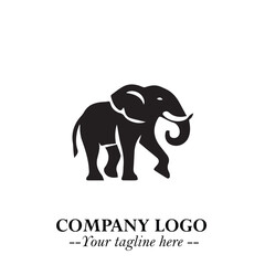Majestic Elephant Logo Symbol in Black on White Background with Elegant Minimalist Modern Design