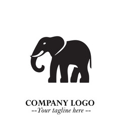 Majestic Elephant Logo Symbol in Black on White Background with Elegant Minimalist Modern Design