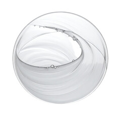Glass sphere filled with swirling, transparent fluid